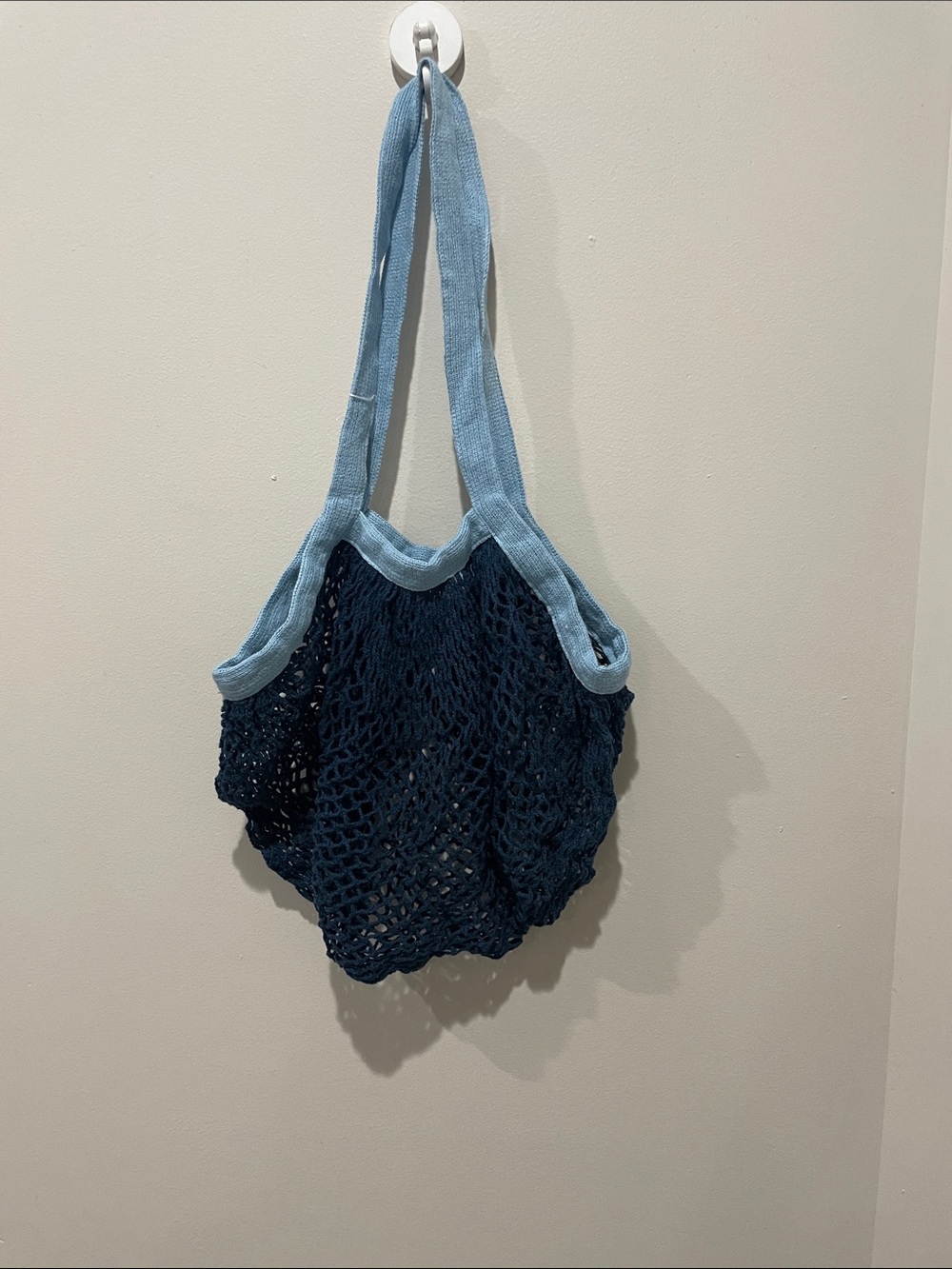 Blue Mesh Tote Bag with Light Blue Handles